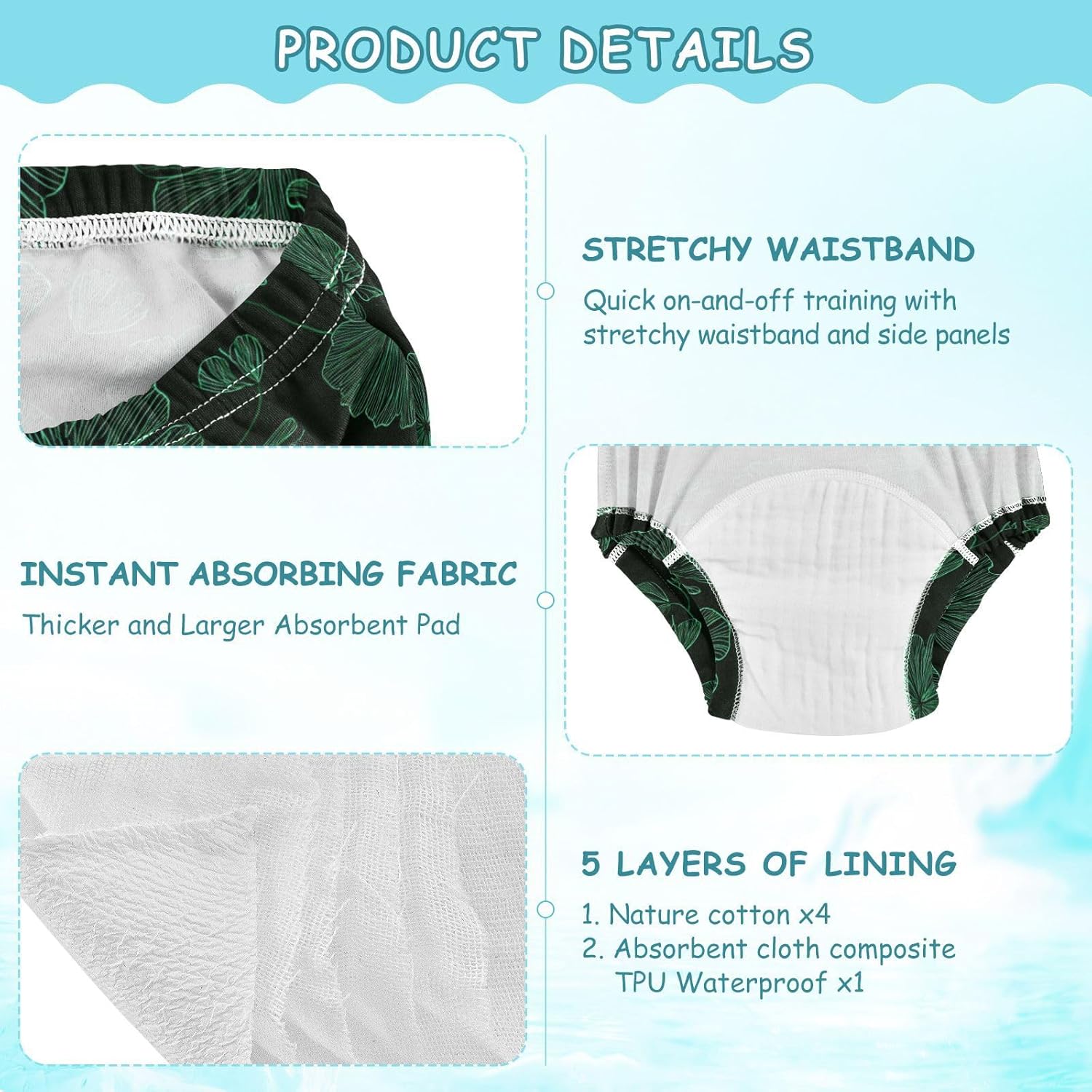 Baby Potty Training Must Haves Pants Reusable Geranium Ark Green Overnight Training Pants Breathable Underwear for