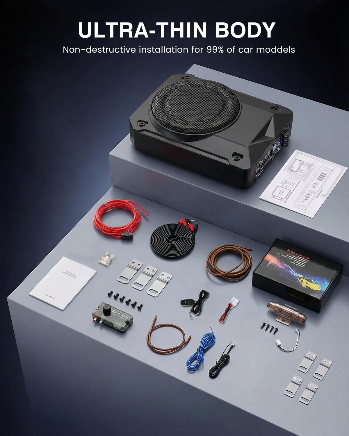 Subwoofer Attivo per Auto, Potenza Massima 800W, 8" Subwoofer Compatto da Installare Sotto il Sedile, Amplificatore Integrato, Subwoofer Chiuso, Nero, Compatibile con Diversi Modelli di Auto
