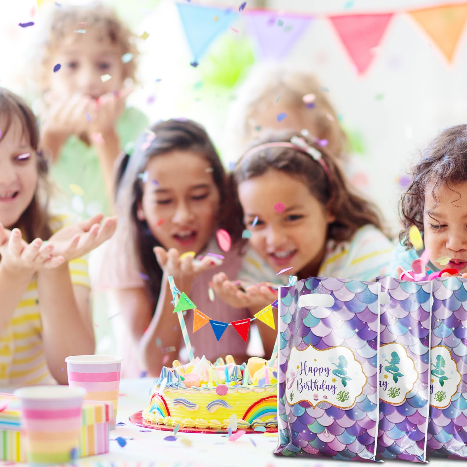 DaiUni 30 PCS Mermaid Birthday Goodie Bags Party Favor Bags Treat Bag with Handles for Kids Girls Mermaid Birthday