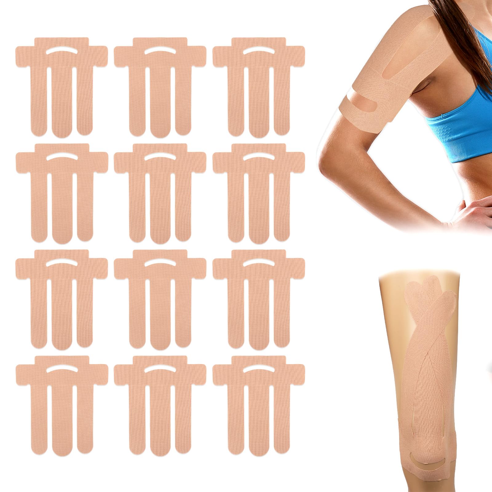 12pcs Kinesiology Tape for Shoulder Precut Breathable Waterproof Kinesiology Tape for Knees Shoulder Sports Support Muscle Protection Skin