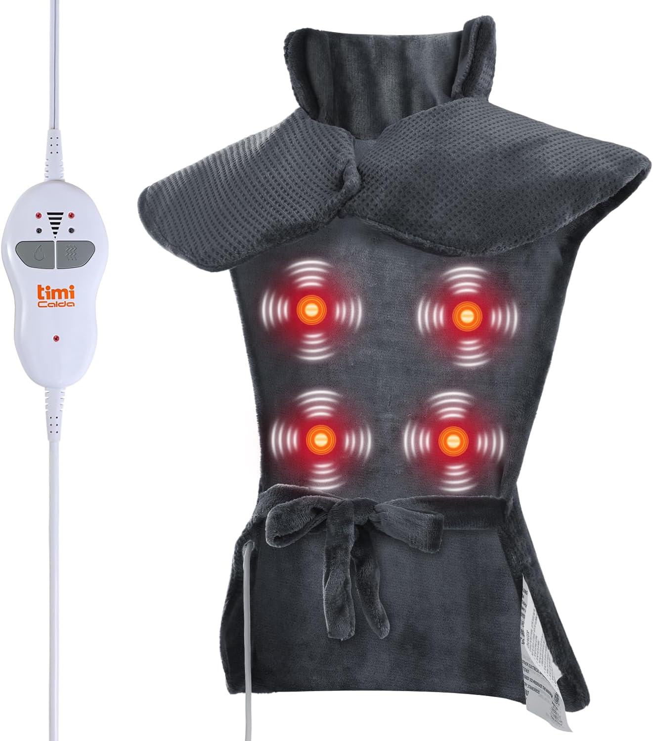 Heating pad for Neck - Wearable Electric Heating Pads for Back, Shoulder and Waist, Large Heat Pad with 4 Massage Modes & 2 Heat Levels, 24"x35", 4 Motor, Gray 24"x35" 4 Motor Grey
