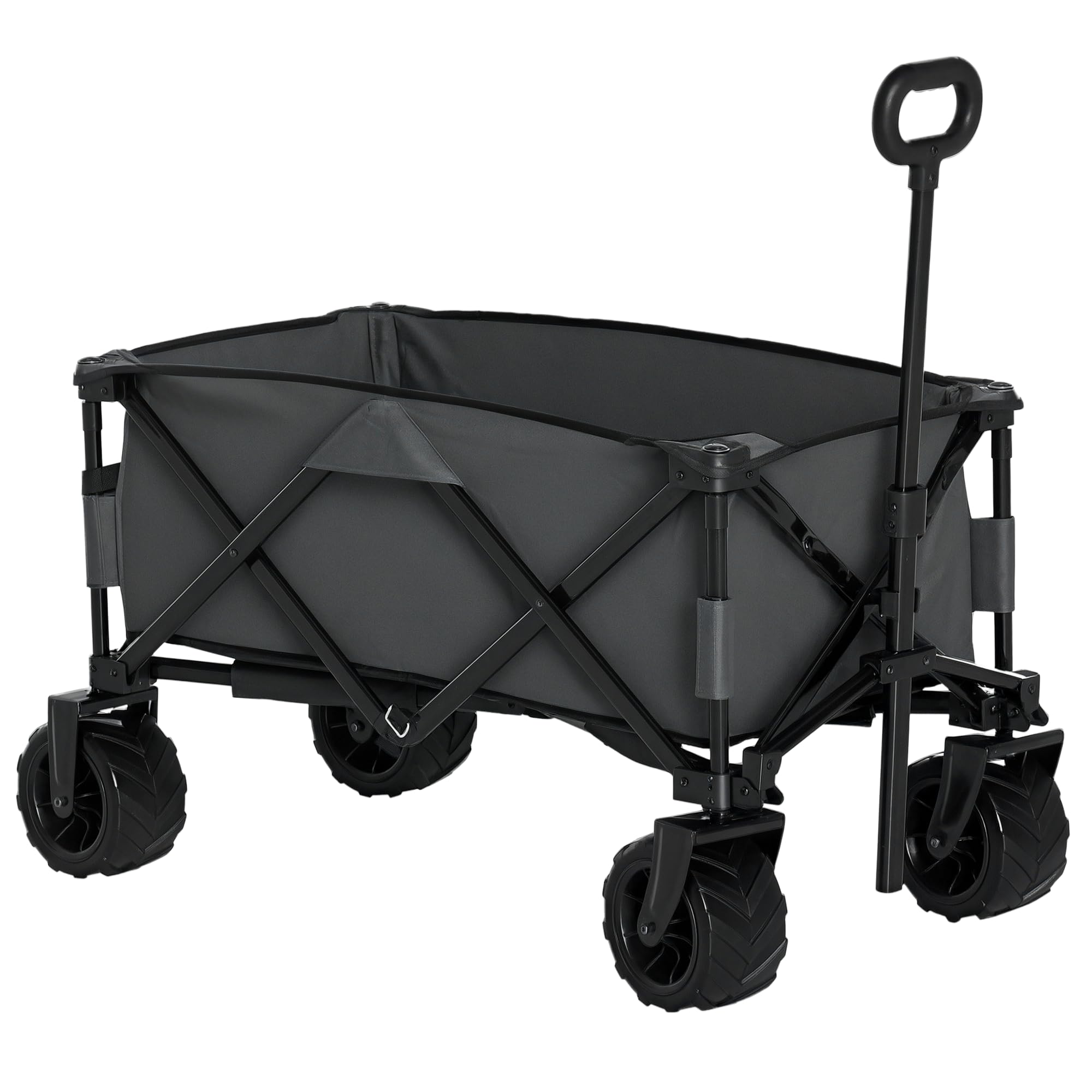 Outsunny Chariot de Plage Pliable Poignée Réglable 70 kg Gris Foncé | Chariot de Transport à Roulettes Tout Terrain, Charrette pour Extérieur Camping Pique-Nique