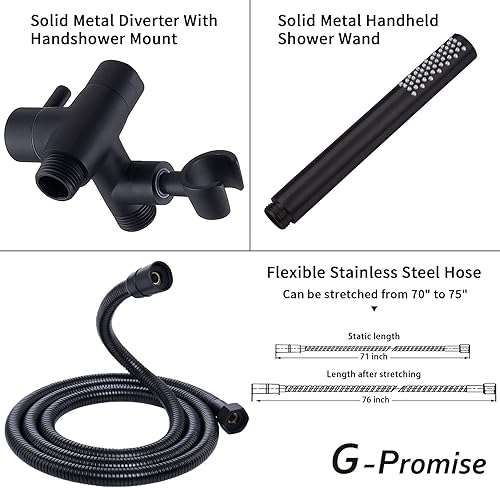 Miniatura 5 de G-Promise Combo de cabezal de ducha doble de metal, cabezal de ducha de lluvia de 8 pulgadas, varita de ducha de mano, desviador suave de 3 vías,