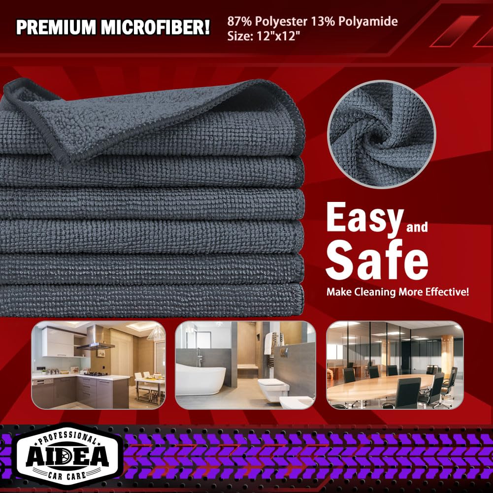 AIDEA Microfiber Cleaning Cloth Grey 50PK Microfiber Towels for Cars Premium Car Cloths Dusting Cloth Lint Free Cleaning — view 6