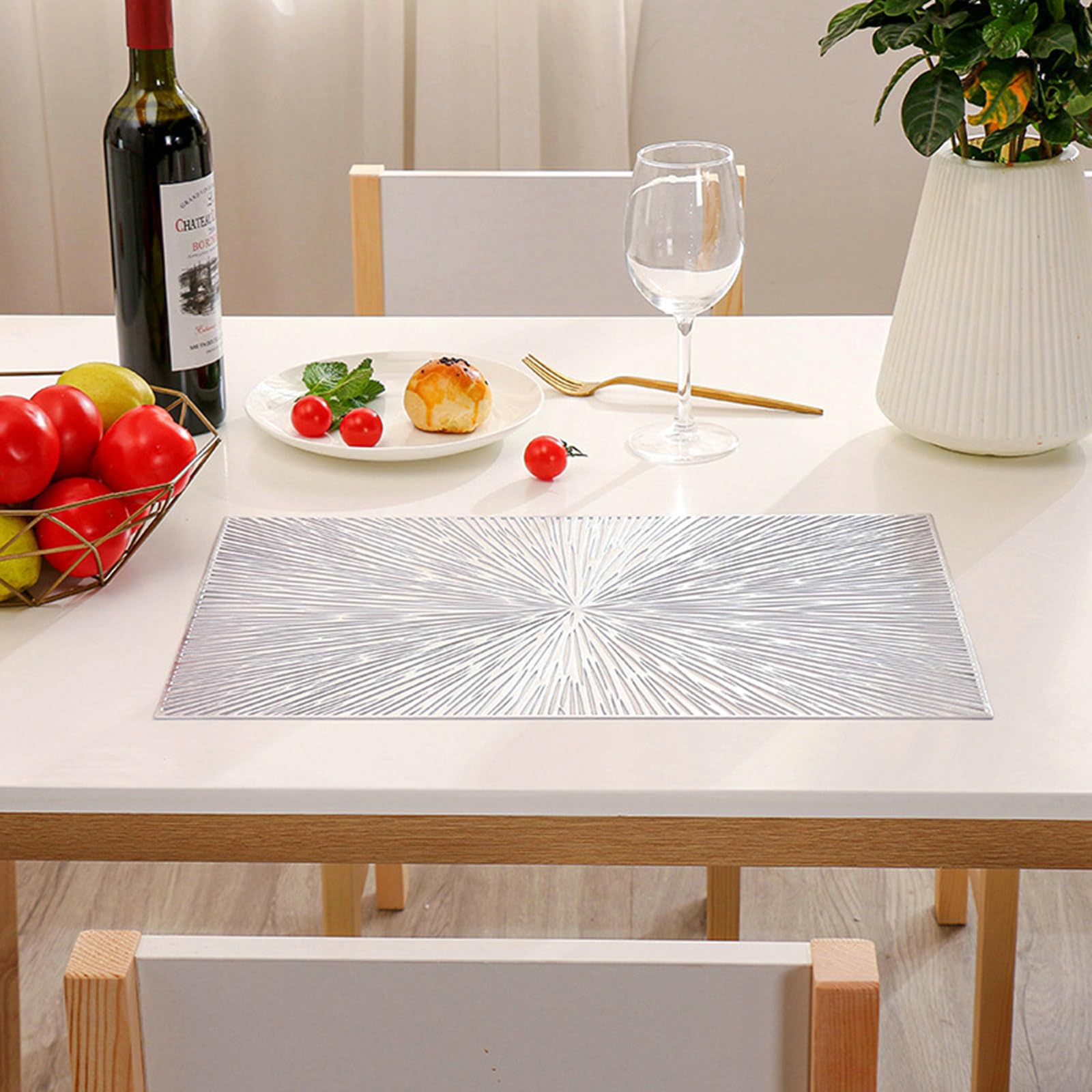 Mantel individual lavable rectangular, juego de 6 manteles individuales antimanchas, diseño de fuegos artificiales vacíos, manteles individuales PVC antideslizantes resistentes al calor