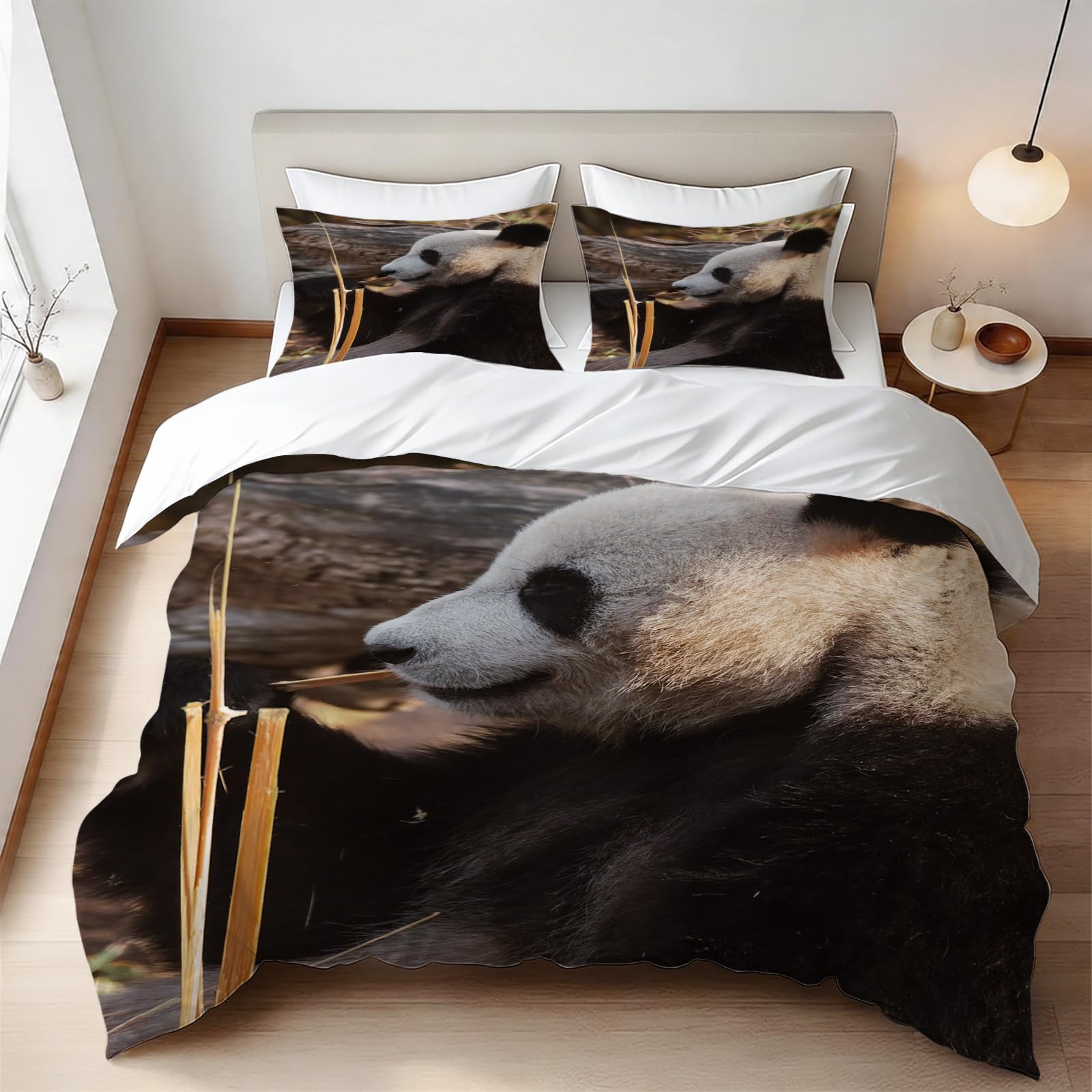Housse de couette panda géant 200x200 cm avec 2 taies d'oreiller en microfibre pour lit 2 personnes