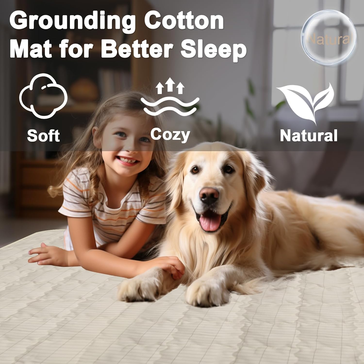 Grounding Mat Cotton Grounding Pad for Bed Grounded Pad with Silver Fiber Earth Connected Mat for Improves Sleep Wellness (Beige, 34x50 inch) - Image 4