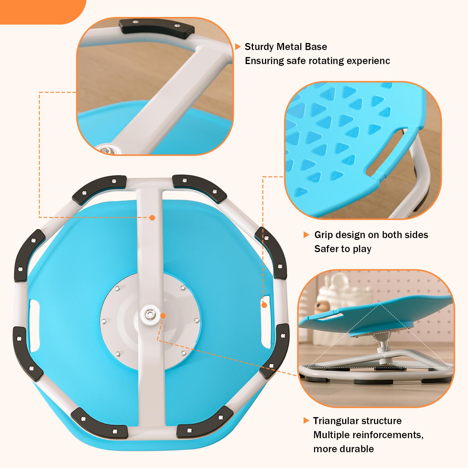 Silla Giratoria para niños,Silla Giratoria Sensorial con Autismo,Asiento Giratorio de 360°,Coordinación y Equilibrio Físico,Silla de Equilibrio,Base Metálica Antideslizante (Azul)