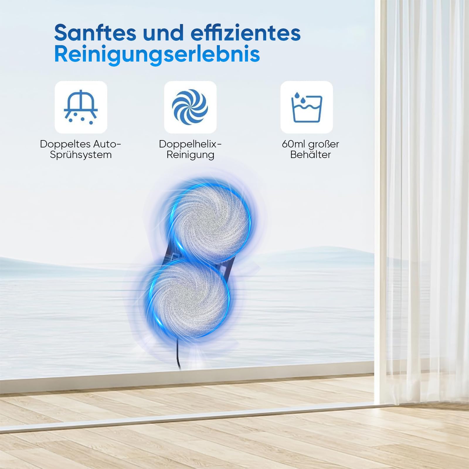 Fensterputzroboter, 5600 Pa Fensterroboter mit Fernbedienung, 3 Reinigungsmodi, mit Automatische Doppel-Sprühfunktion, Intelligente Navigation, mit 60ML Tank, für Glas und Glastüren (Weiß B)