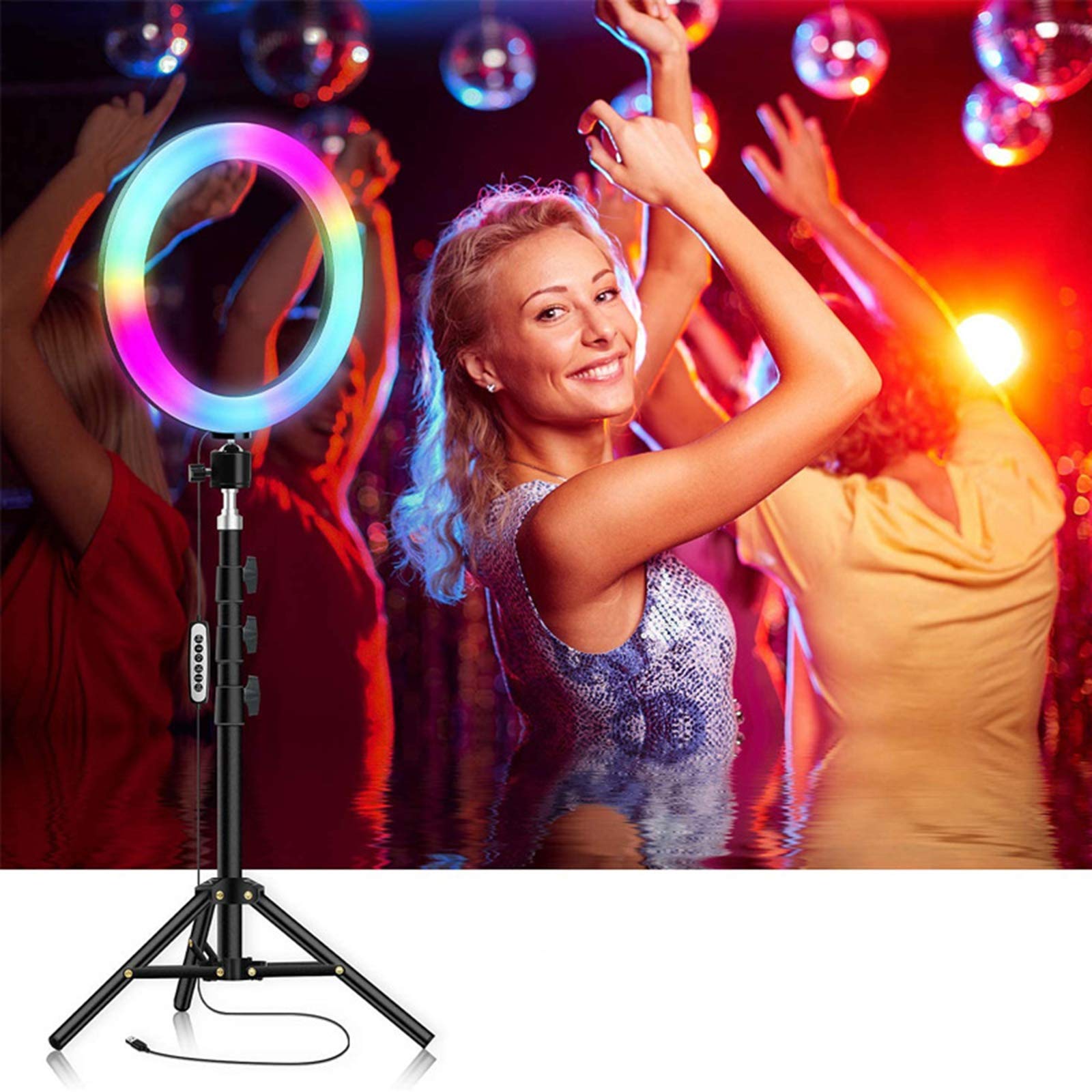 Lampa pierścieniowa 10" ze statywem, ściemniane światło pierścieniowe RGB do filmów YouTube, kolory RGB, lampa pierścieniowa z pilotem zdalnego sterowania Bluetooth do Tiktok/Live