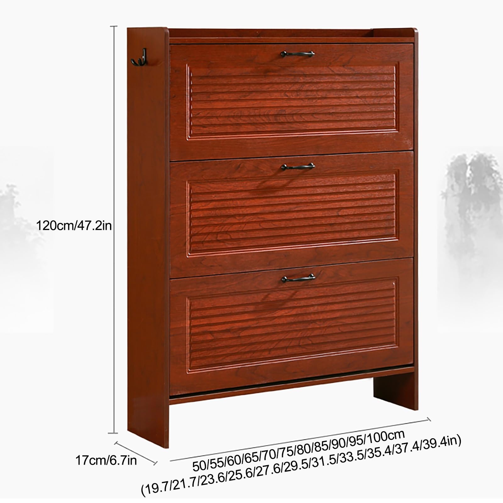 Mueble Zapatero Madera con Ganchos & Puertas Recibidores De Entrada Zapatero Estrecho Ahorra Espacio Diseño Minimalista para Almacenamiento De Zapatos (90 cm)