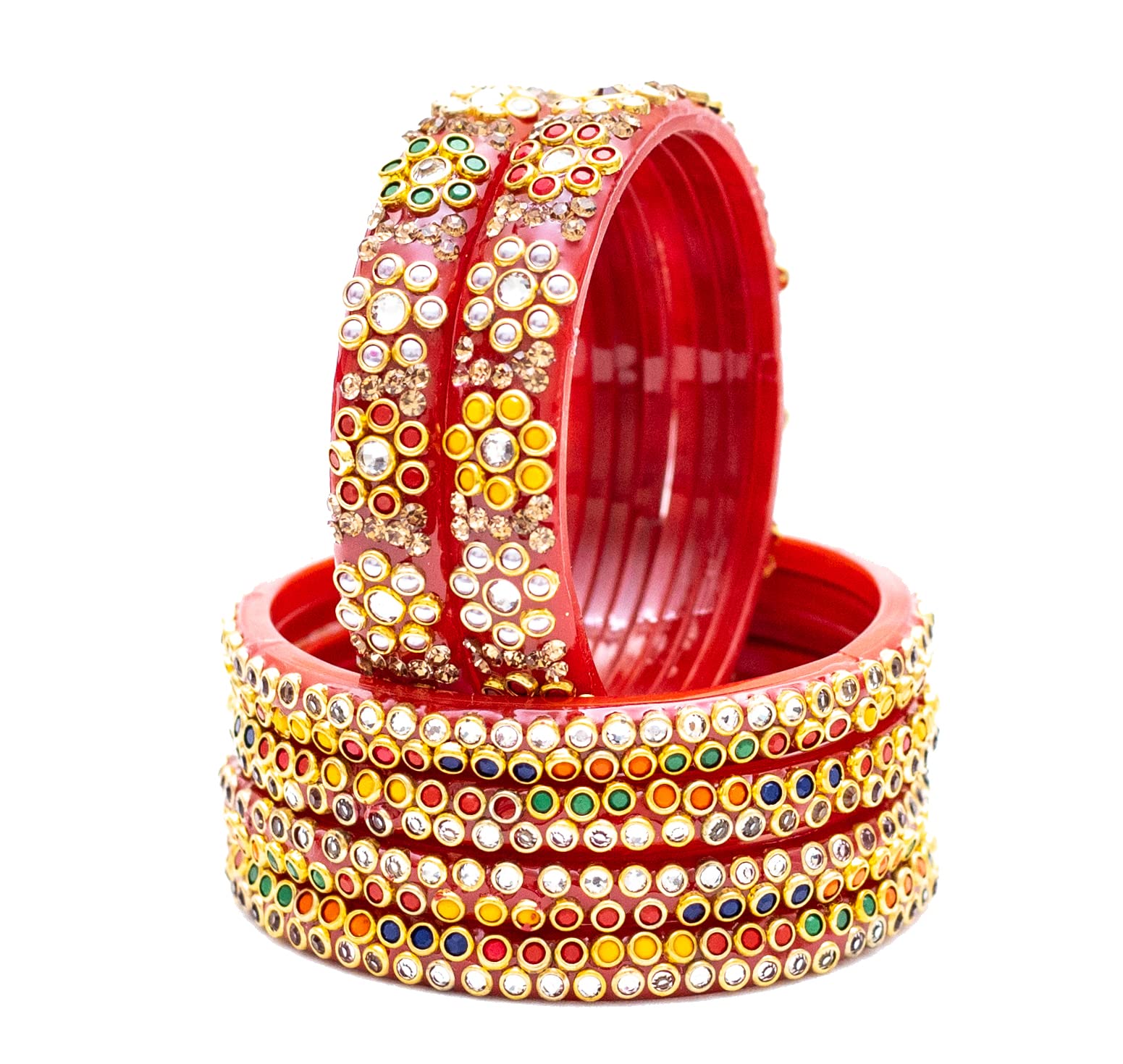 Swara Creations Beautiful Good Fancy Red & Golden stones Studded Glass Kada with Gemstone Set for Women(Small,2.4 Size) (B0C4T9J82V) Amazon Price History, Amazon Price Tracker