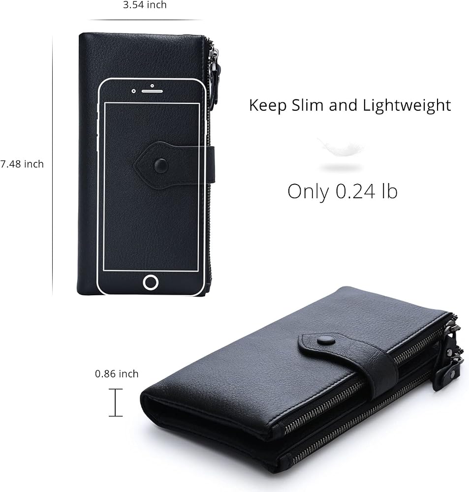 Bveyzi Women Soft Leather RFID Blocking Bifold Slim Wallets Ladies Credit Card Holder Double Zipper Pocket | Soft