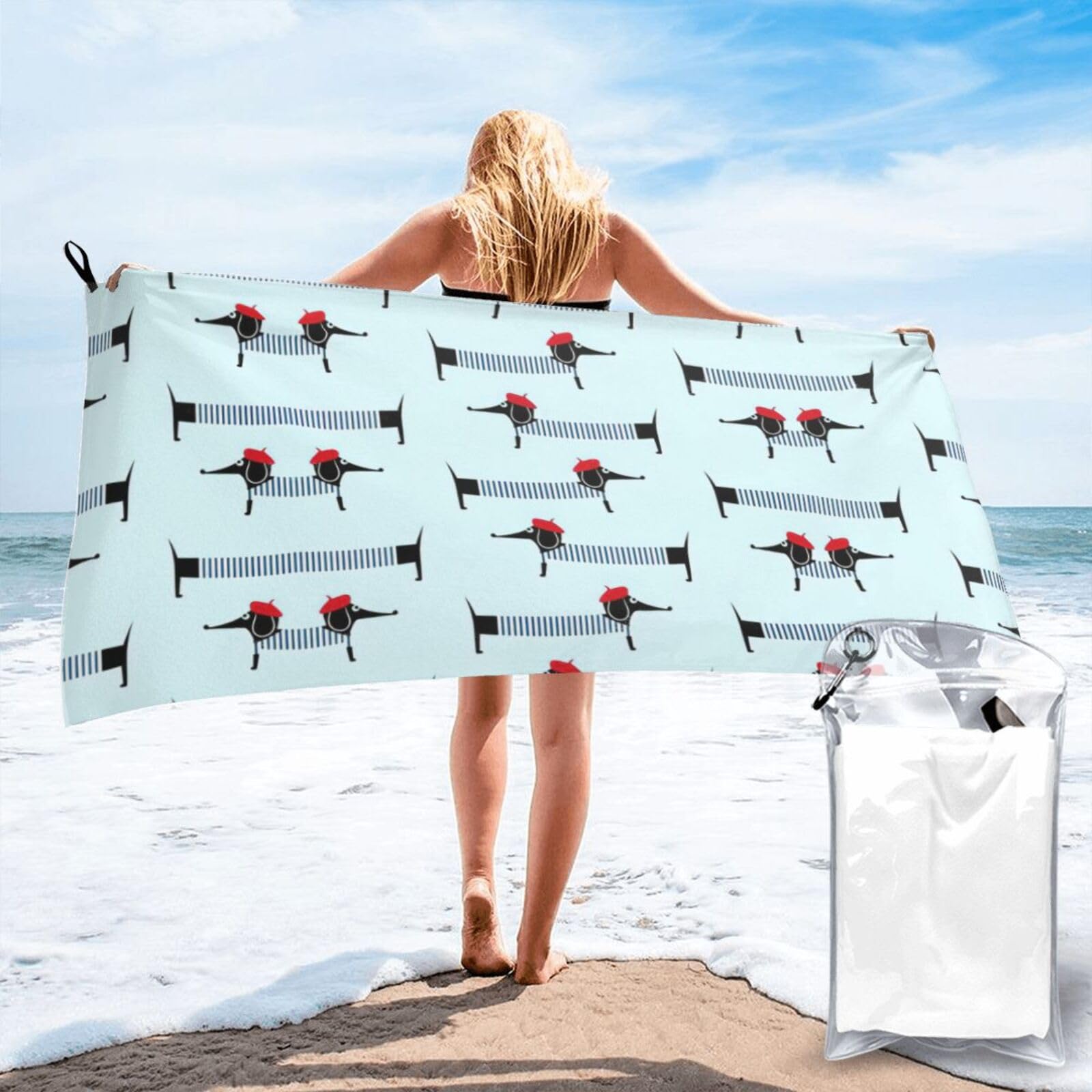 VCzsdff Parisian Dachshund Print Quick Dry Towel Compact Beach Shower Wrap For Camping Fitness