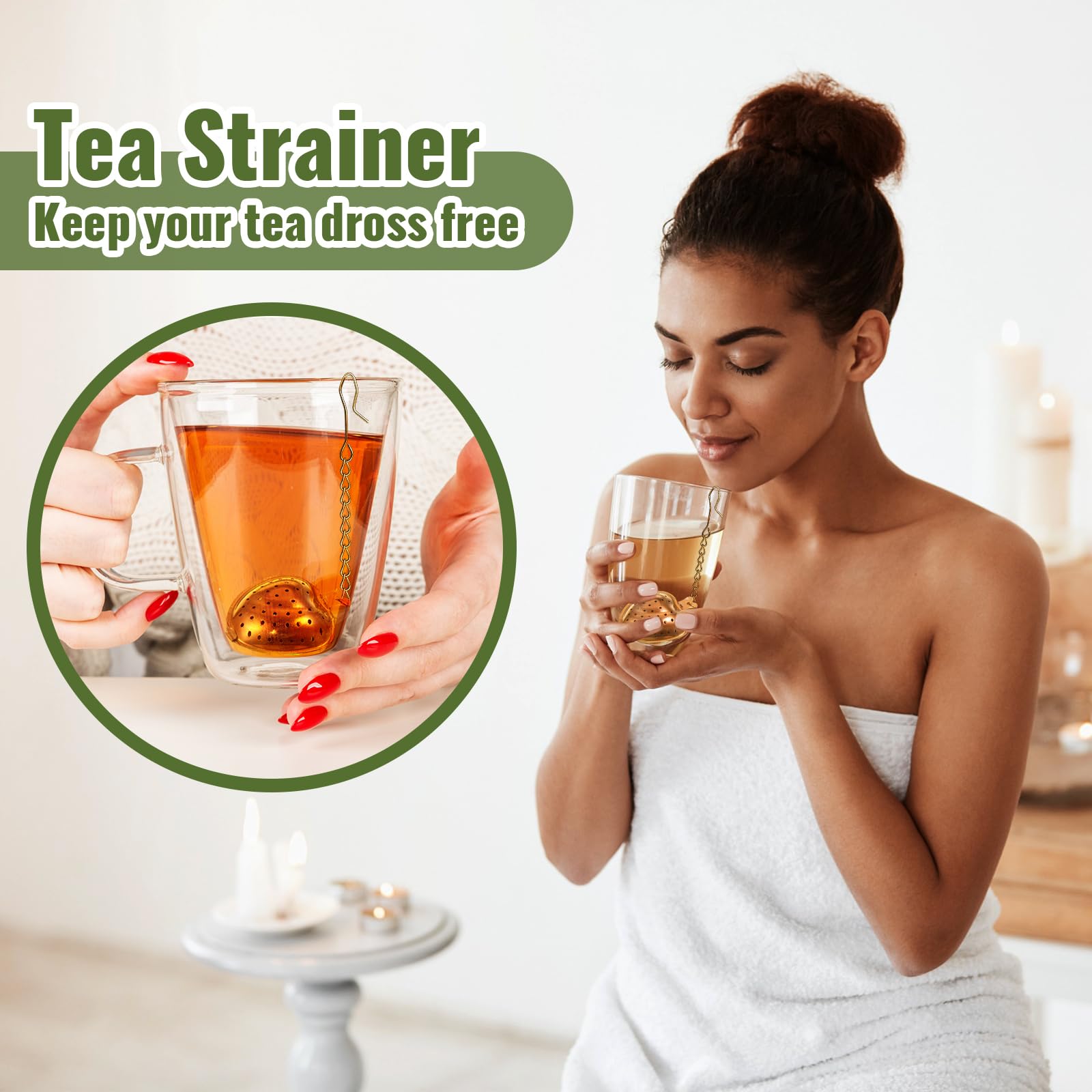 Sumind Lot de 50 passoires à thé en acier inoxydable - Infuseur à thé en vrac - Diffuseur d'intervalle de thé en forme de cœur - Filtres à thé en maille avec crochet de chaîne étendu pour