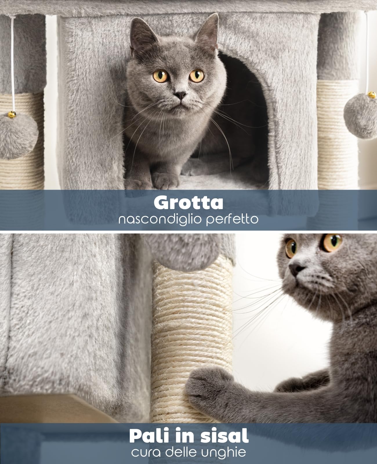 lionto Tiragraffi per Gatto Albero Tiragraffi Gatto Gioco Giocattolo Gatti Altezza 60 cm, Grigio Chiaro