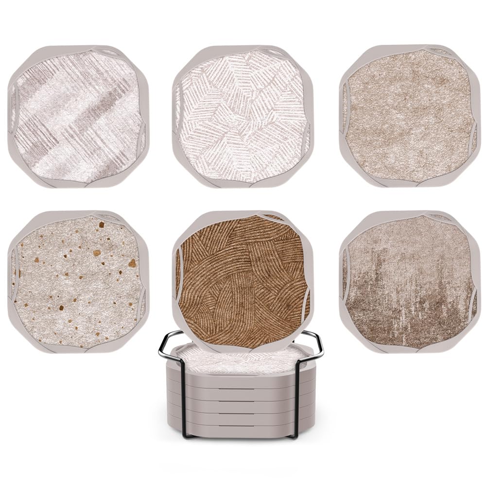 UMIRRO Absorbent Coasters for Drinks with Holder, Silicone Cup Coaster with Felt Insert for Coffee Table Decor, Small Unique Birthday Gift Ideas for