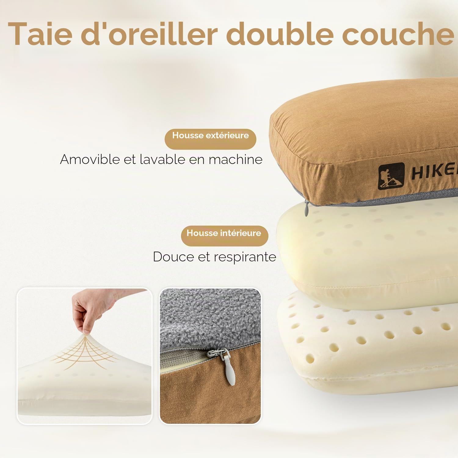 HIKEMAN Oreiller de camping en mousse à mémoire de forme - Oreiller de voyage ultraléger avec support pour le cou, oreillers de sommeil ergonomiques et doux pour le camping, la voiture, la plage, le