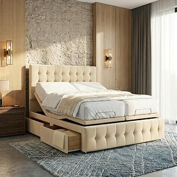 Electric Mariane Adjustable Bed Set with Mattress & Headboard, Orthopaedic Mobility Bed with Storage Drawers.