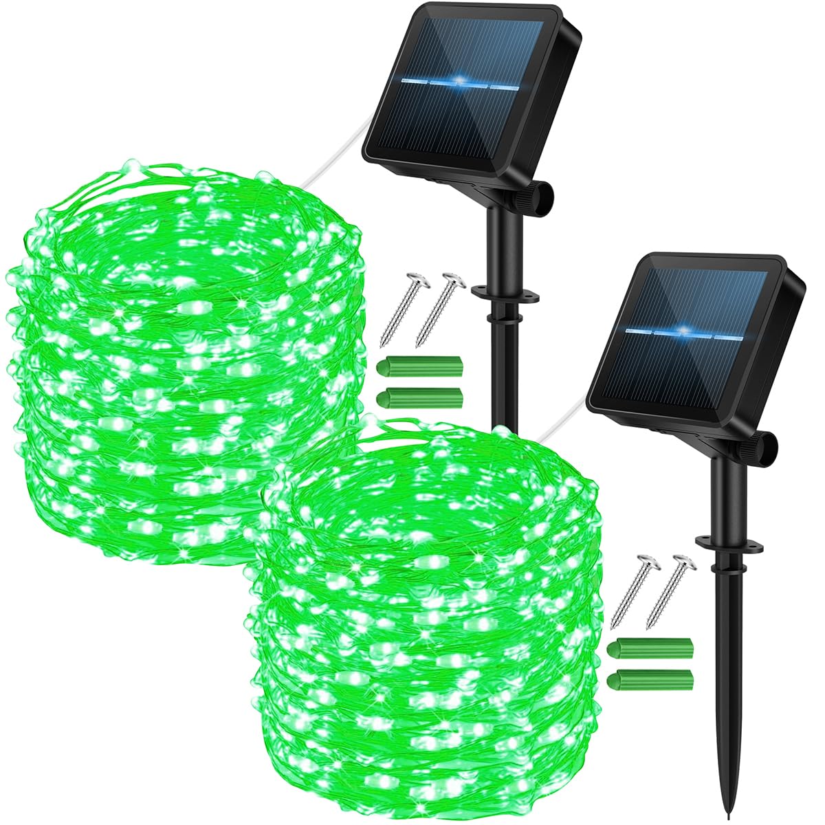 Micocali Green Solar Fairy Lights Outdoor,2Pack 12M/40Ft 120Led Solar Garden Lights With 8 Modes Waterproof Copper Wire Decorative String Light For Yard, Party, Wedding, Patio (Green)