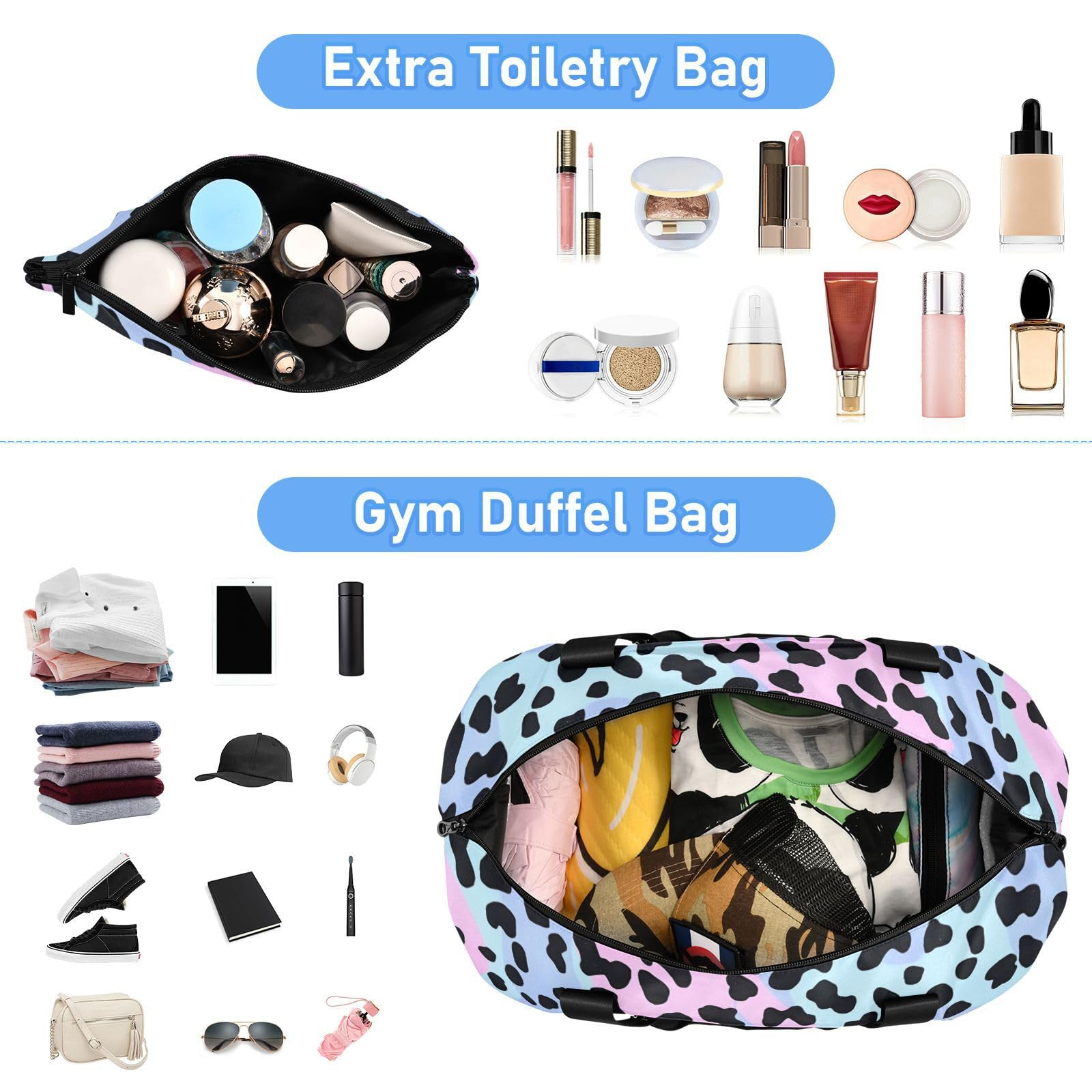 Bolsa de mano moderna con estampado de leopardo para fin de semana con bolsillo húmedo y correa ajustable para gimnasio, gran capacidad para hombres y mujeres