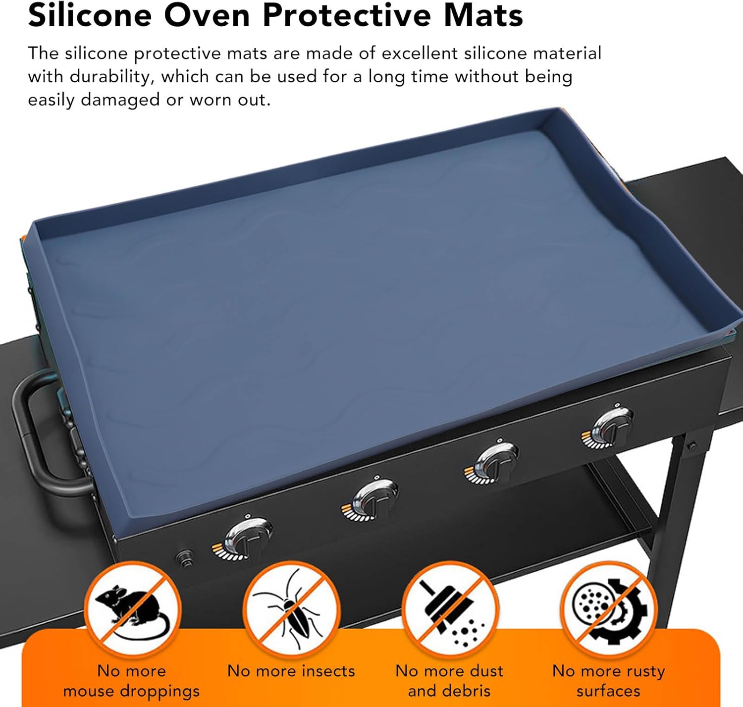 Nonstick Grilling Mats, Anti Slip Heavy Duty Silicone BBQ Grill Mats, Grill Protective Cover for Outdoor Grill Kitchen Counter (36inch Dark Blue)