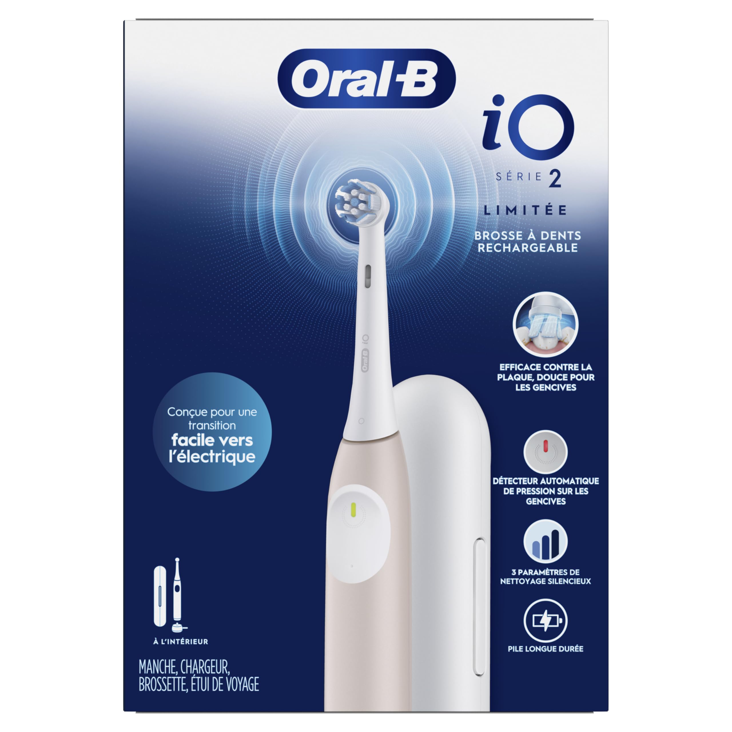 Oral-B iO Elektrische Zahnbürste, Serie 2, wiederaufladbar, Pfirsich mit 1 sanften Pflege-Bürstenkopf – automatischer Drucksensor zum Schutz des Zahnfleisches – 3 Modi – 2 Minuten Timer