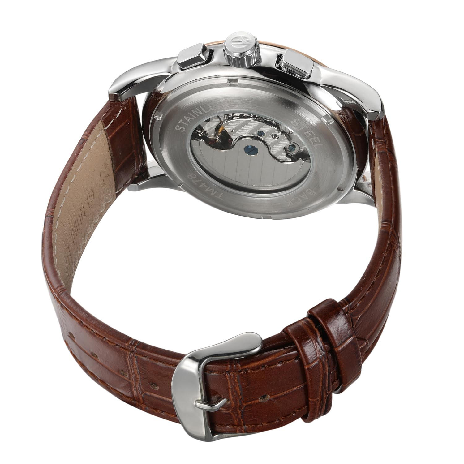 Forsining FSG319M3T2 Montre pour homme automatique avec phases de lune et bracelet en cuir