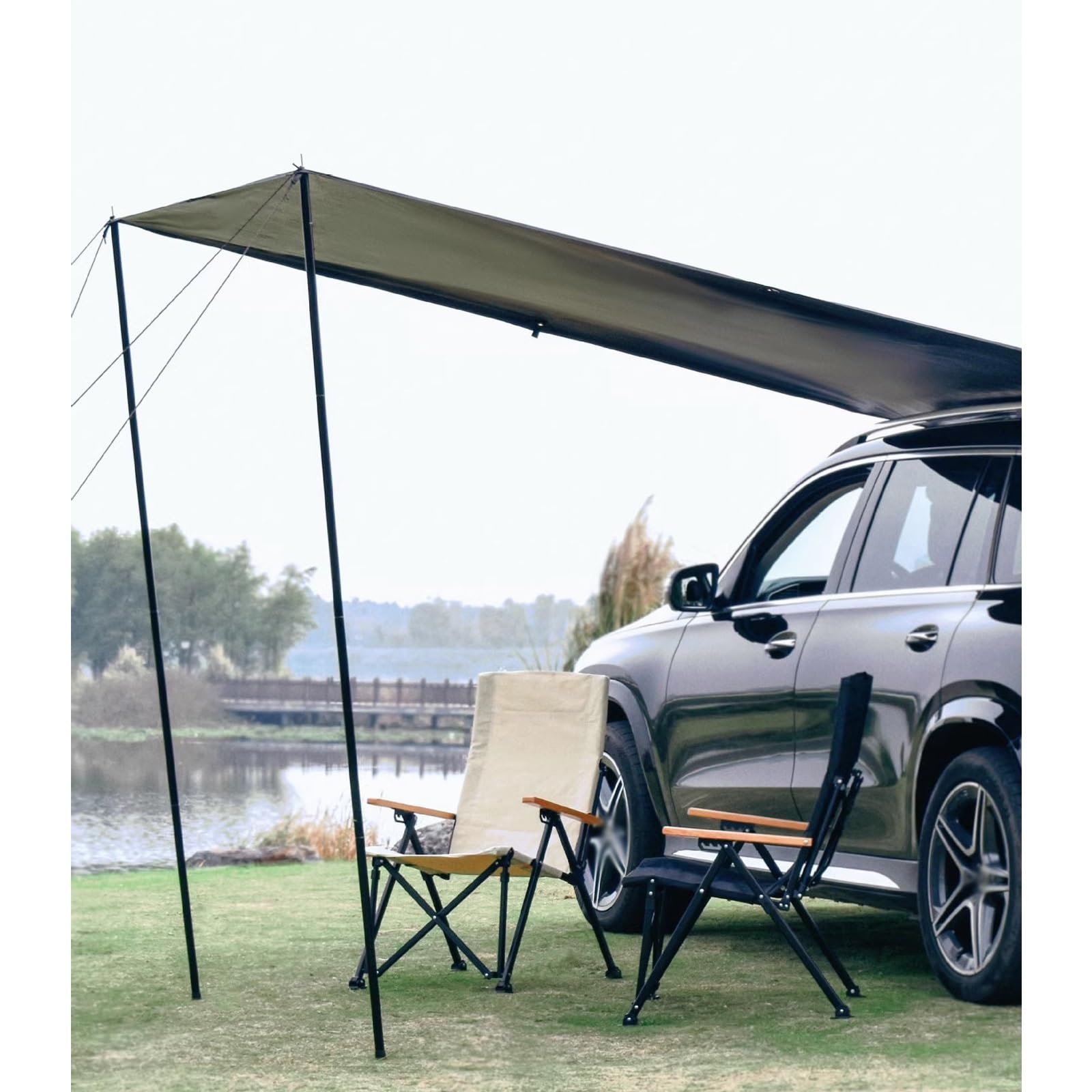 Tendalino Laterale per Auto con Ventosa, Tendalino Auto Camper 200x300cm Tessuto Oxford 210D, Rivestimento in Colla Nera Impermeabile PU5000mm UPF50+, Nessun Portapacchi Richiesto(Beige)