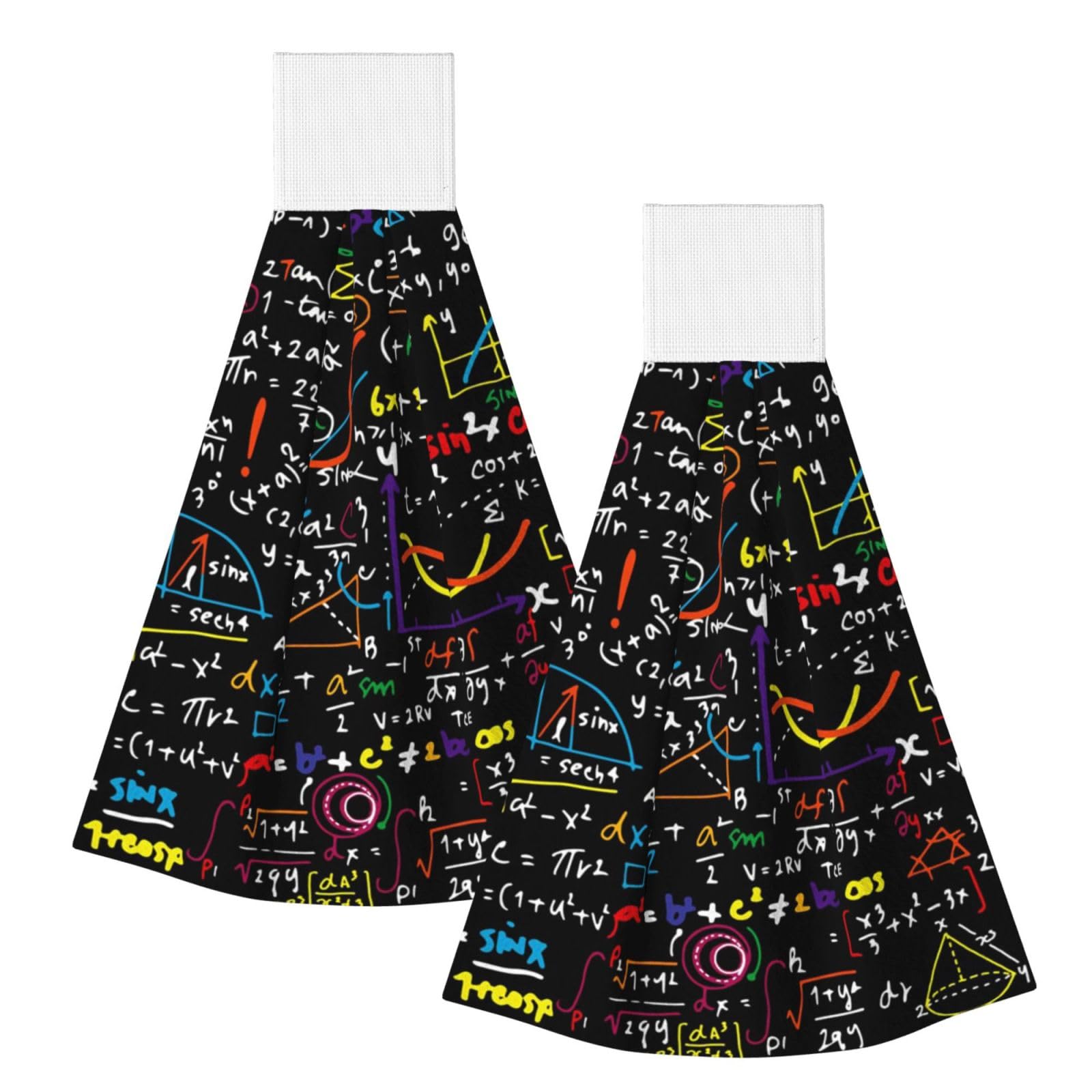 DOPKLNA Colorful Math Formula Print, 2 Pcs Hanging Coral Fiber Hand Towels for Bathroom, Absorbent Kitchen Towels