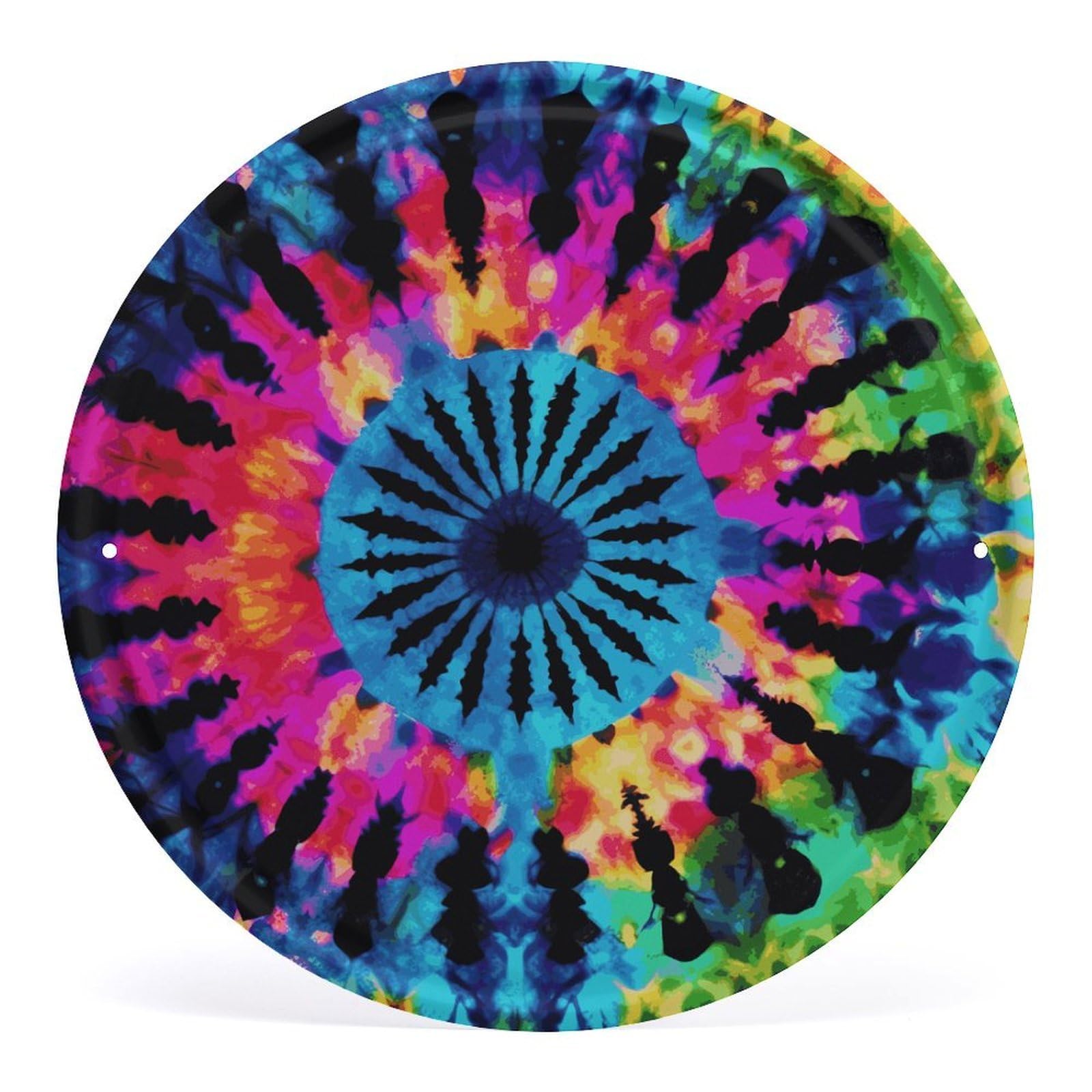 Fodpand Style Exotic Tribe Tie Dye Round Wall Art Hanging Decorations, Wall Decor Modern Minimalist Artwork, Tin Sign Hanging Picture For Living Room, Bedroom, Office, Hallway, 11.8X11.8 Inch