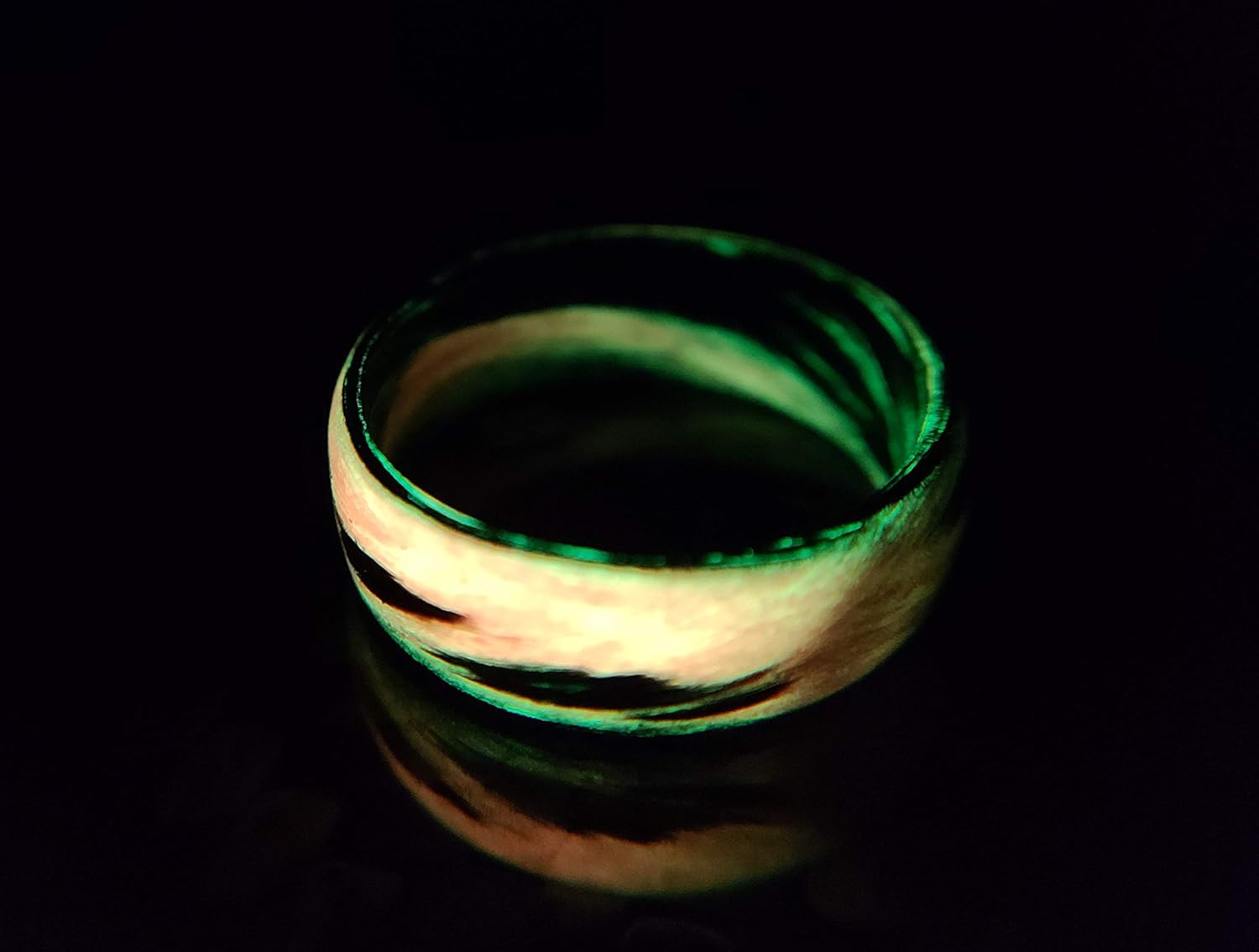 Carbon Fiber Red/Orange Marbled Glow Ring, Matte Finish, Glow-in-the-Dark, Durable, Waterproof, Sizes 4-16, Custom Bandwidths, Made in USA
