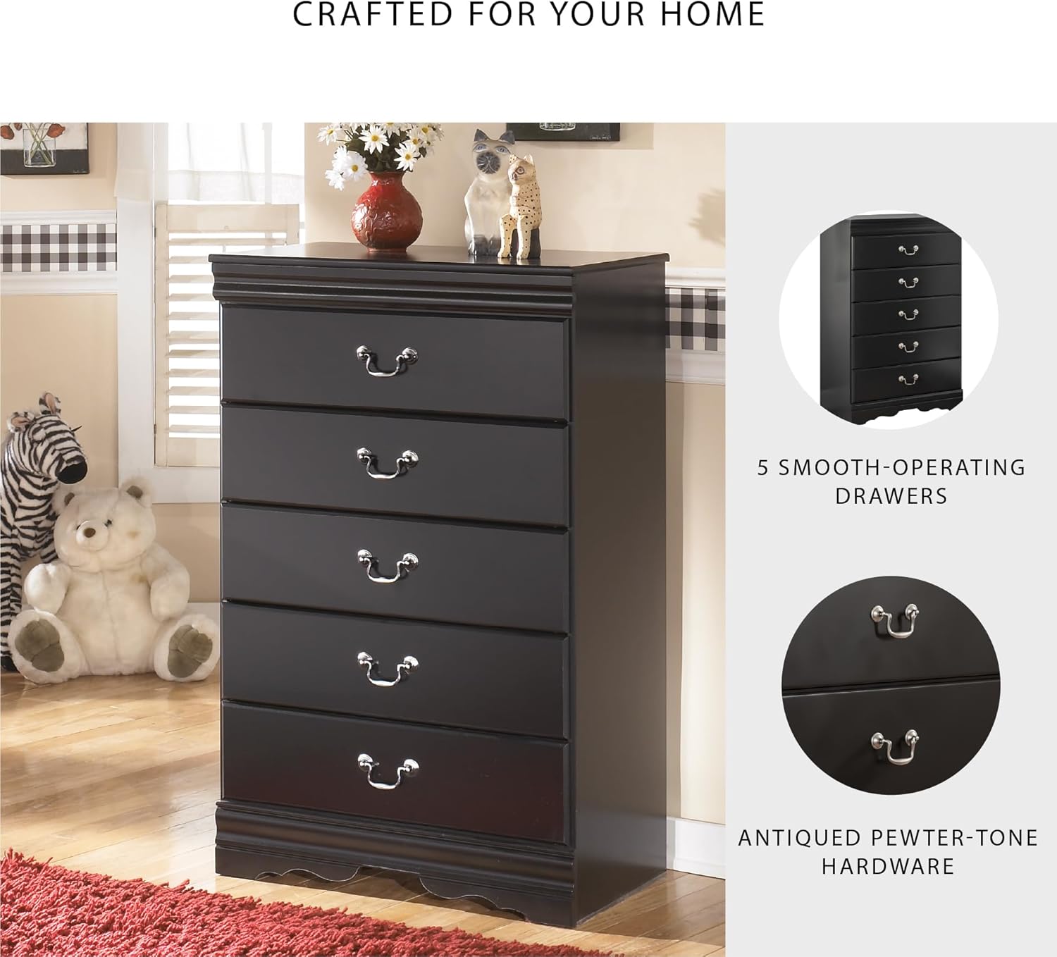 Signature Design by Ashley Huey Vineyard Traditional 5 Drawer Chest of Drawers, Black