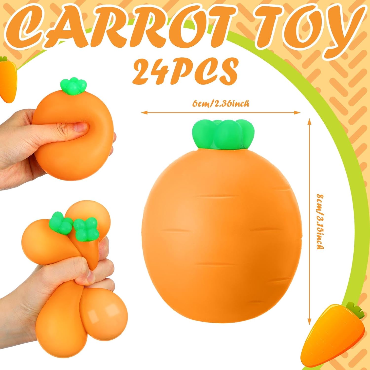 Meooeck 24 Pcs Easter Carrot Stress Balls for Adult Carrot Fidget Balls Cute Carrots Toys for Easter Egg Filler and Basket Stuffers Birthday Party Gift Party Gift ADHD Autism Anxiety