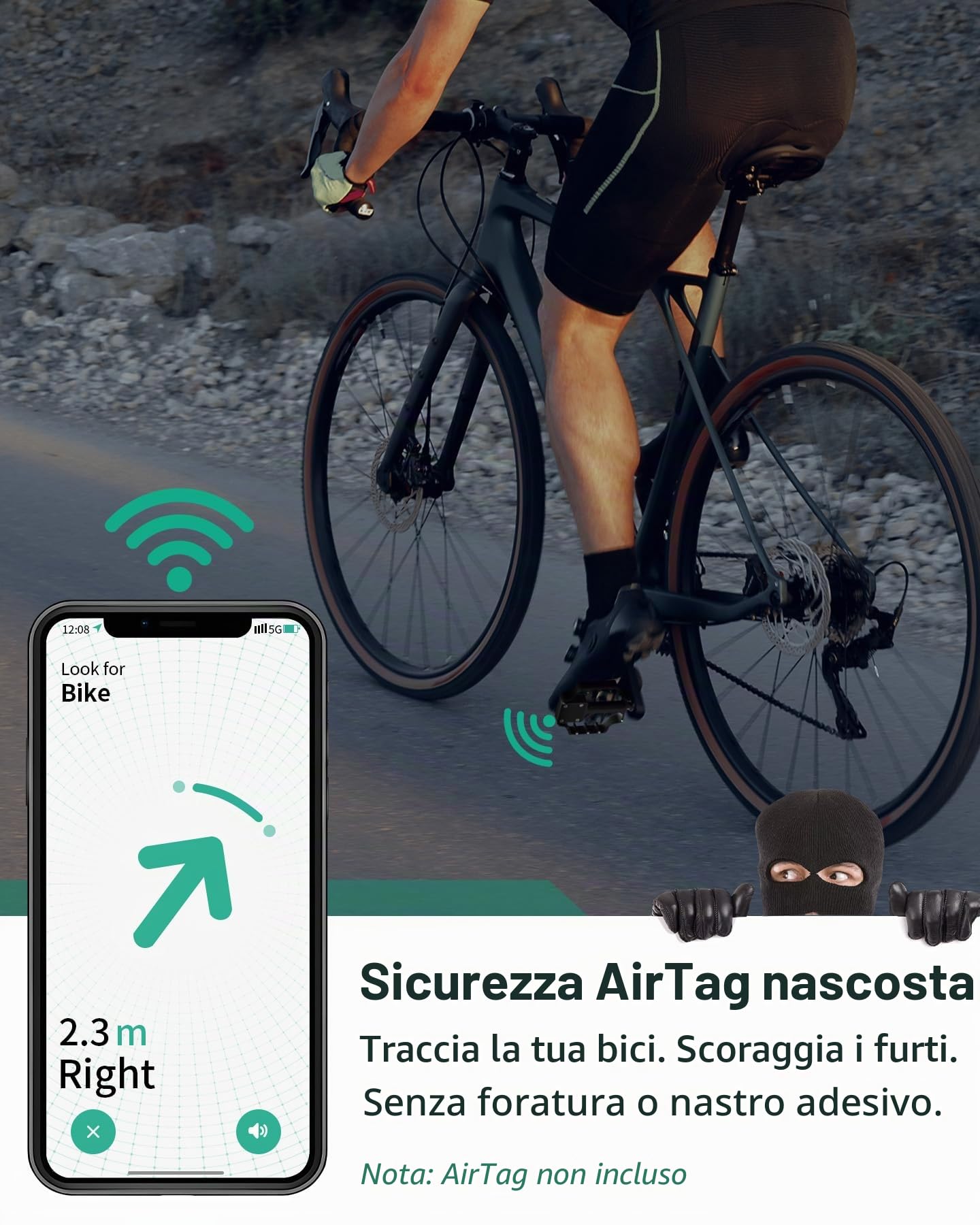 Pedali Bici con Supporto AirTag Nascosto, Localizzatore GPS Antifurto Impermeabile IP67, Alluminio CNC 9/16 Pollici, Antiscivolo Leggeri per MTB, Bici da Strada, E‑Bike