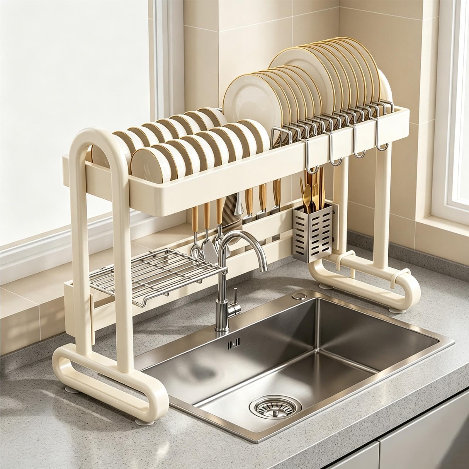 BREZO Escurreplatos de Acero Inoxidable sobre Fregadero, Soporte Resistente