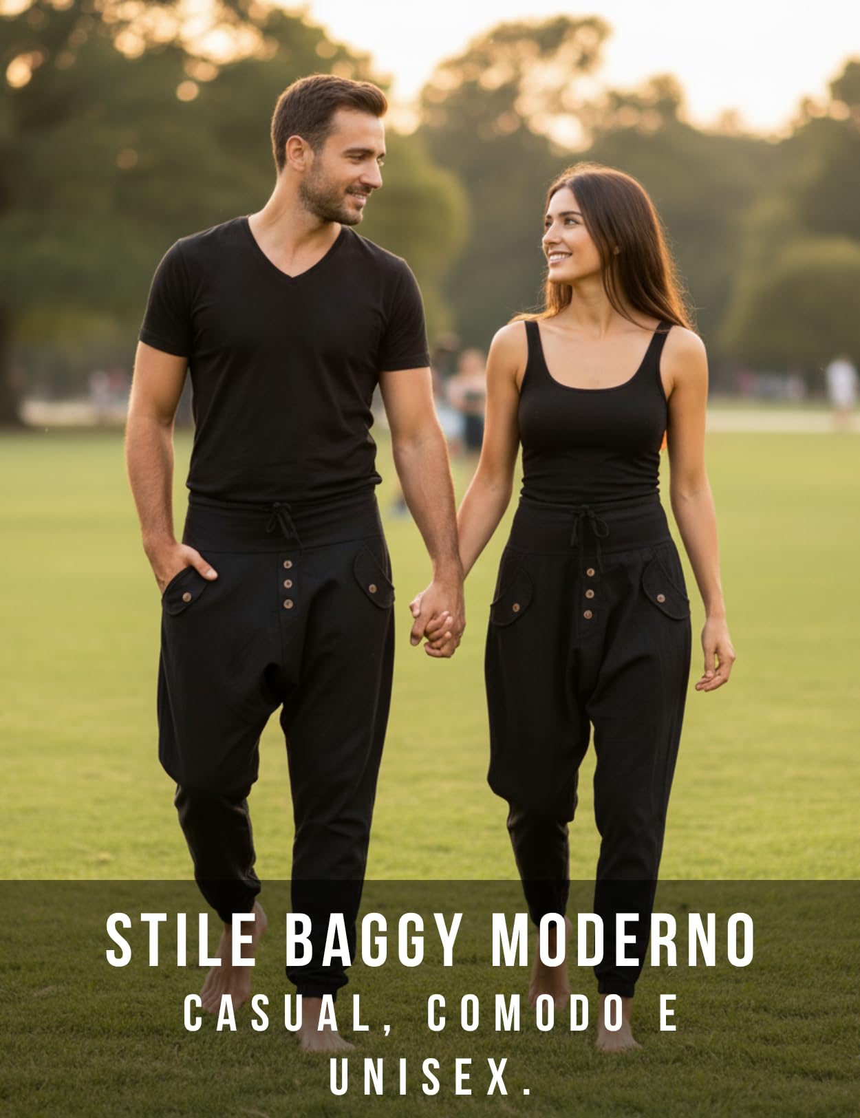 PANASIAM Yogi Pants Donna & Uomo - Pantaloni Casual Stile Aladino | Pantaloni estivi 100 % cotone, vestibilità ottimale con coulisse & vita elasticizzata, pantaloni Aladino unisex taglio ampio