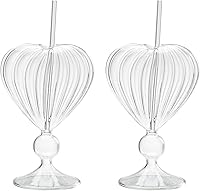 Vista 1 de Juego de 2 copas de cóctel únicas de 8 onzas, copas de vino creativas en forma de corazón con pajilla, vasos románticos para beber vasos de jugo