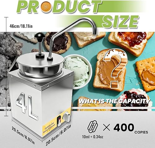 Miniatura 6 de Dispensador de queso Nacho, calentador de queso nacho de 4.6 cuartos de galón con bomba de acero inoxidable, máquina dispensadora de salsa