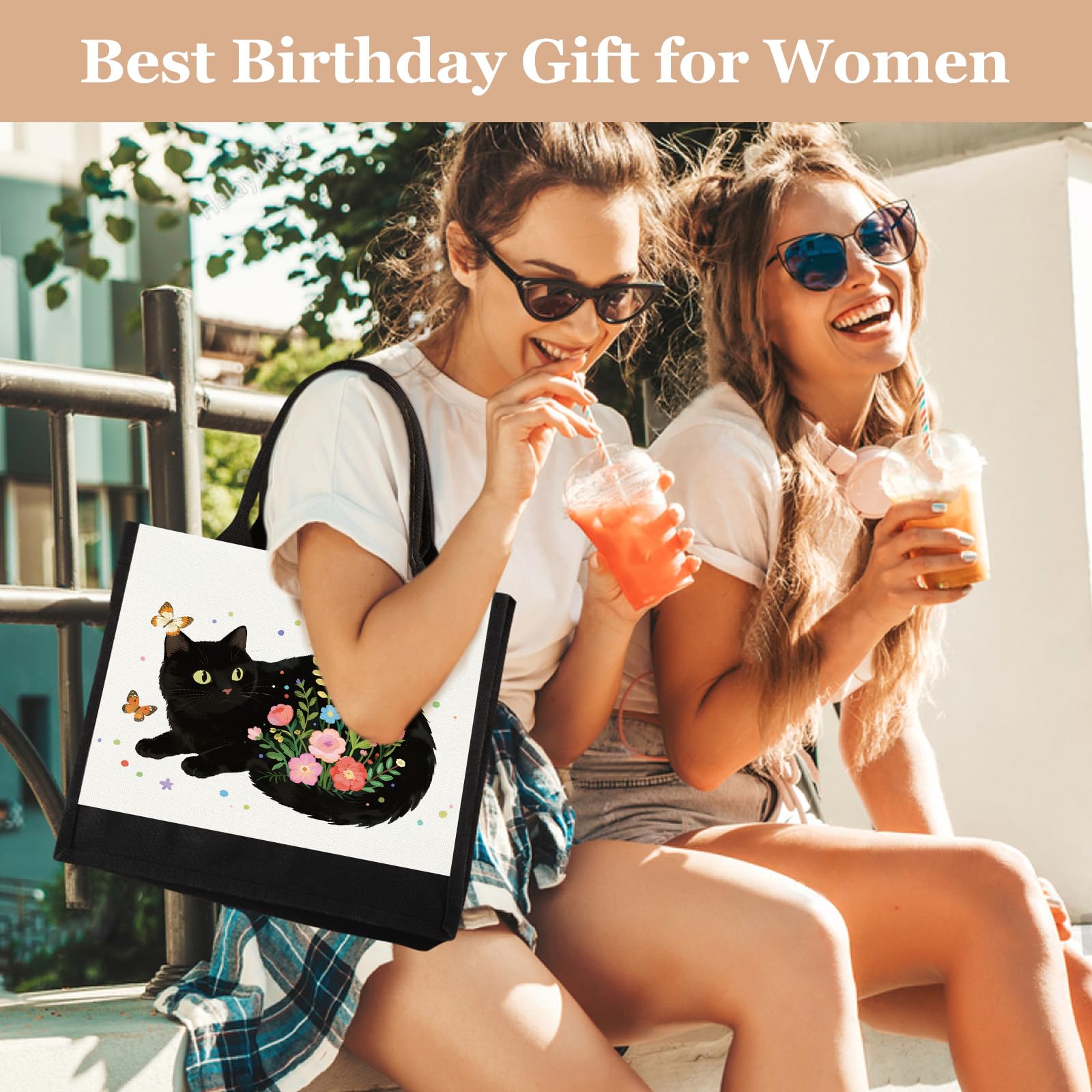 Bolsa de lona para mujer, bonitos regalos de gatos para amantes de los gatos, regalo para amantes de los animales, bolsa de playa reutilizable para mujeres, regalo de cumpleaños para mamá, hija,
