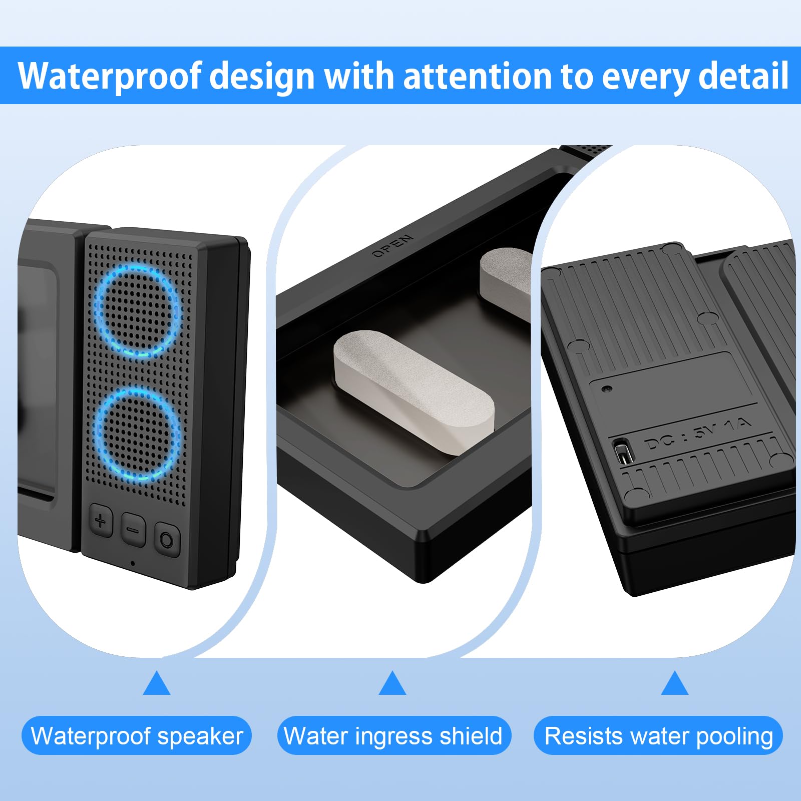 Soporte para teléfono de ducha impermeable con altavoz Bluetooth dual, funda giratoria de 360°, soporte de pared antivaho para espejo de baño, bañera y cocina, se adapta a iPhone 17, 16, S26U de 4 a 7