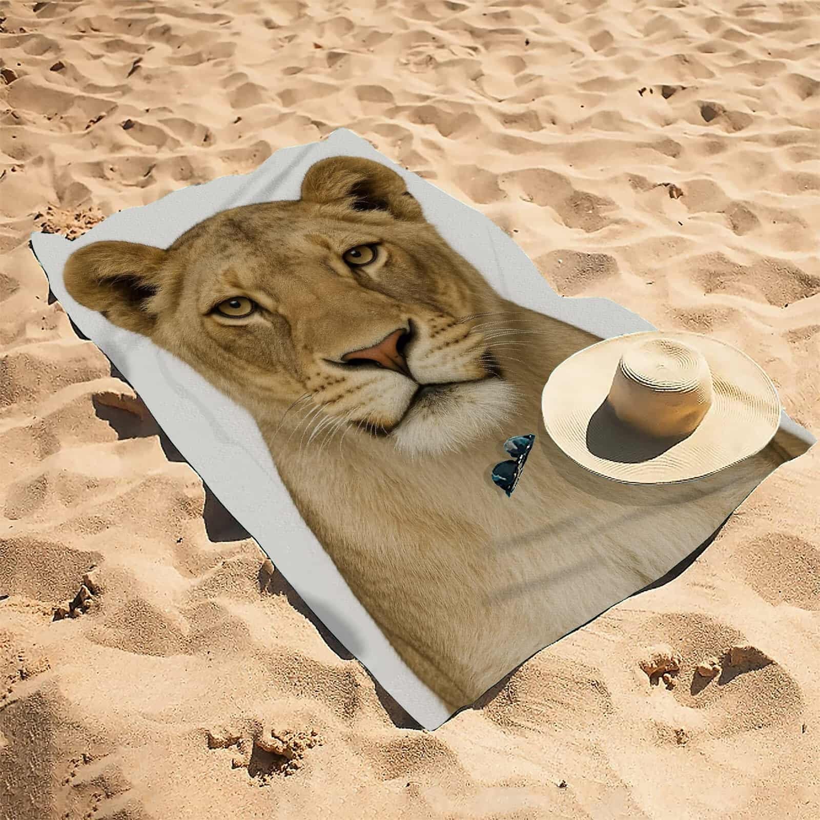Ręcznik plażowy dla dorosłych Lwica obserwująca duży ręcznik plażowy z mikrofibry do podróży, pływania, biwakowania, miękki, szybkoschnący, wolny od piasku, chłonny, ręcznik na siłownię, 1