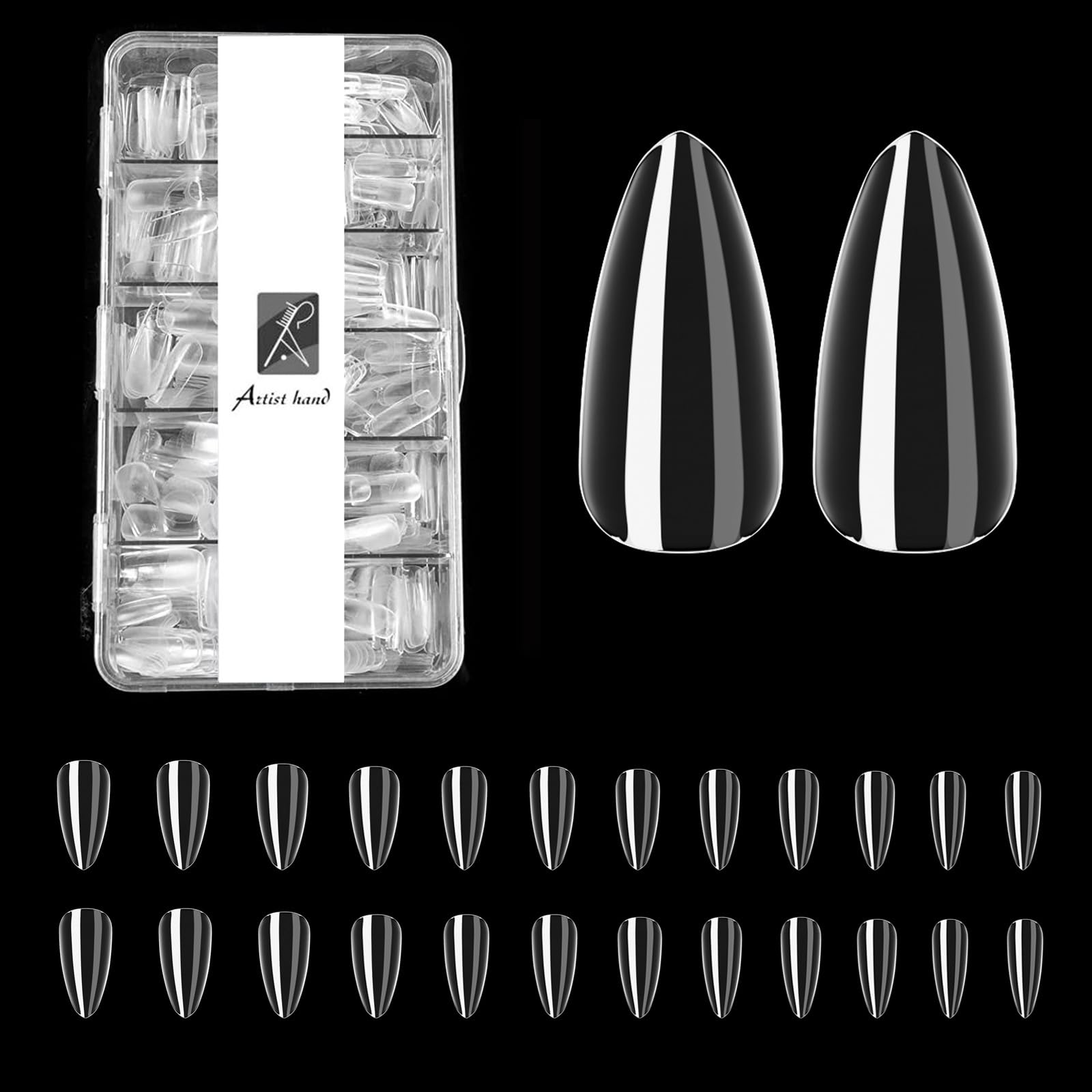 Artist Hand Short Oval Round Nail Tips - 504Pcs Soft Fake Nails Tips Gel Pre-shaped 12 Sizes DIY Nail Salon