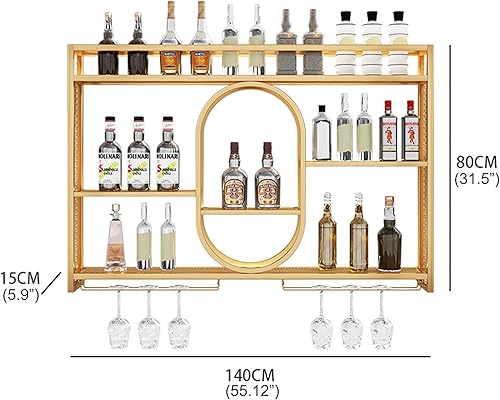 Miniatura 3 de Estantes para vinos, estantes de bar montados en la pared con estante colgante para copas de vino, estante de exhibición de botellas de licor con