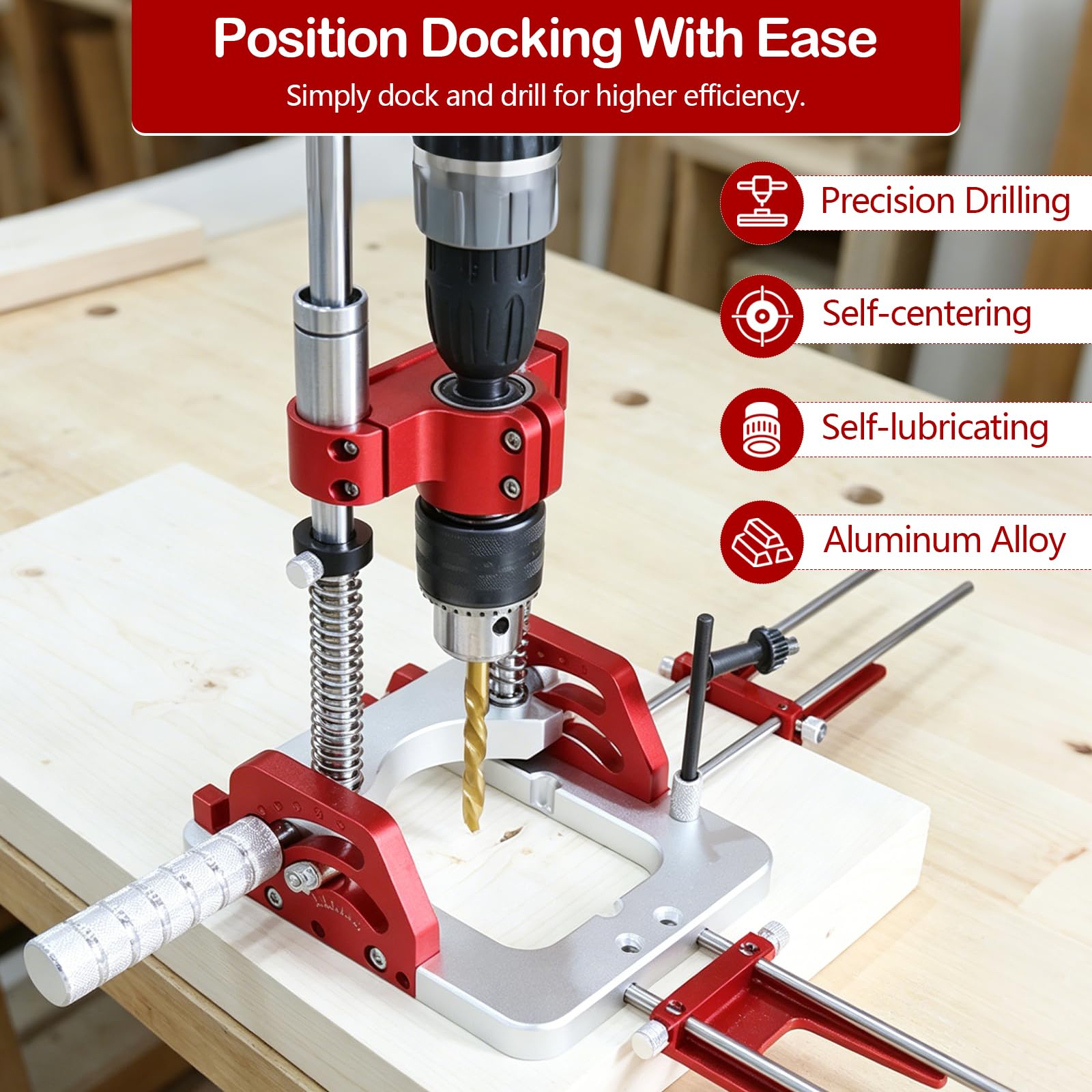 Supporto Trapano Upgrade con Mandrino, Guida Angolare 0–60° per Trapani Portatili, Autocentrante, Capacità Serraggio 1,5–13 mm, con Indicatore a Lancetta, Boccole in Ottone per Forature di Precisione