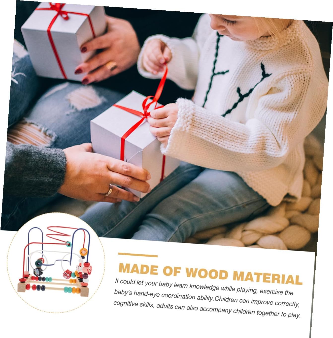 Multifunctional Wooden Beads Roller for Educational Cognitive Game with Color Matching Material Enhances Coordination and Practical Skills