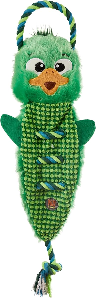 Outward Hound Ropiez Cuerda interactiva para remolcar perros para tirar de diversión chirriante, ánade real de 23,6 pulgadas, verde, grande