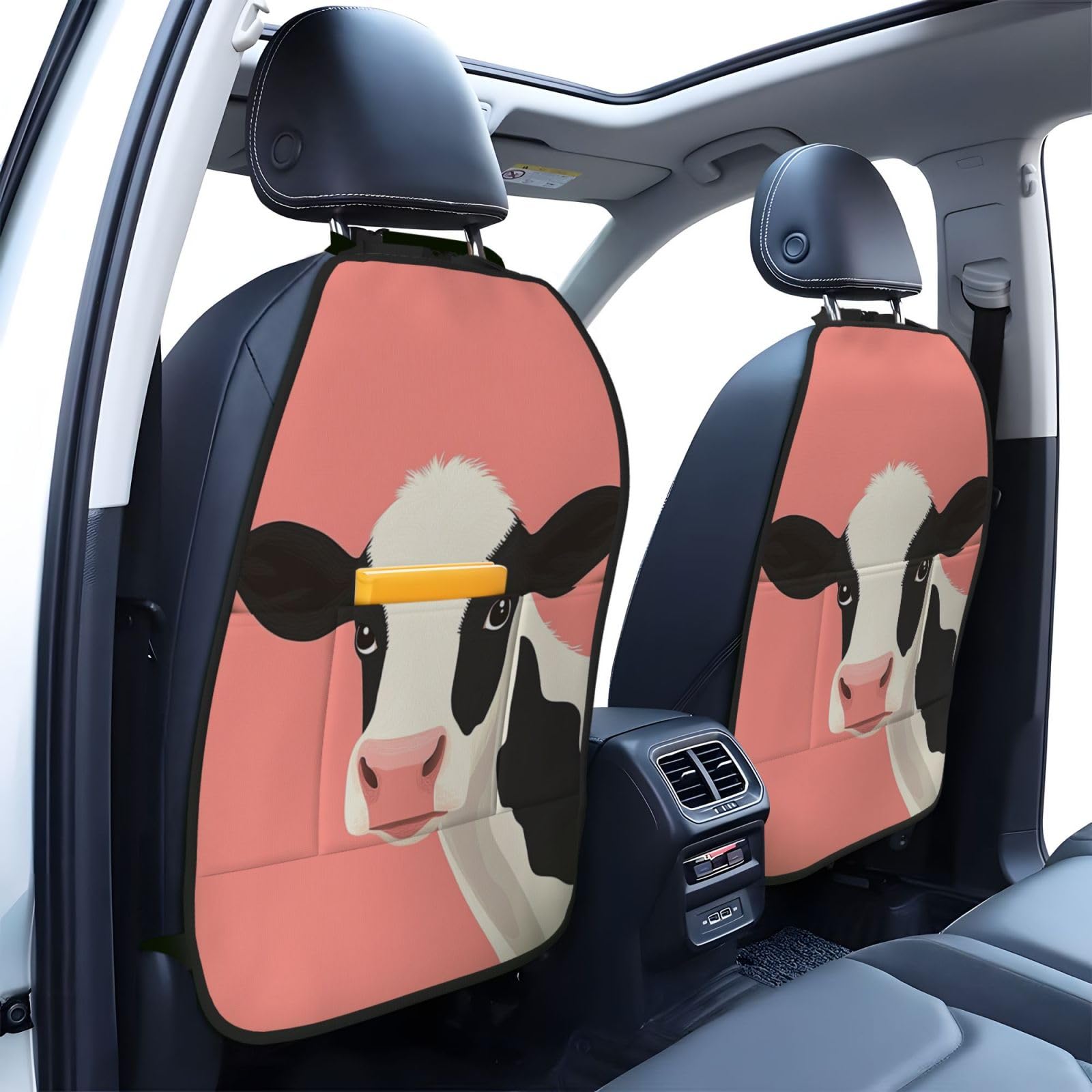 Cute Cow Simple Car Seat Back Kick Protectors,2 Pack Kick Mats With Storage Pockets For Vehicles To Protect From Dirt Mud Scratches