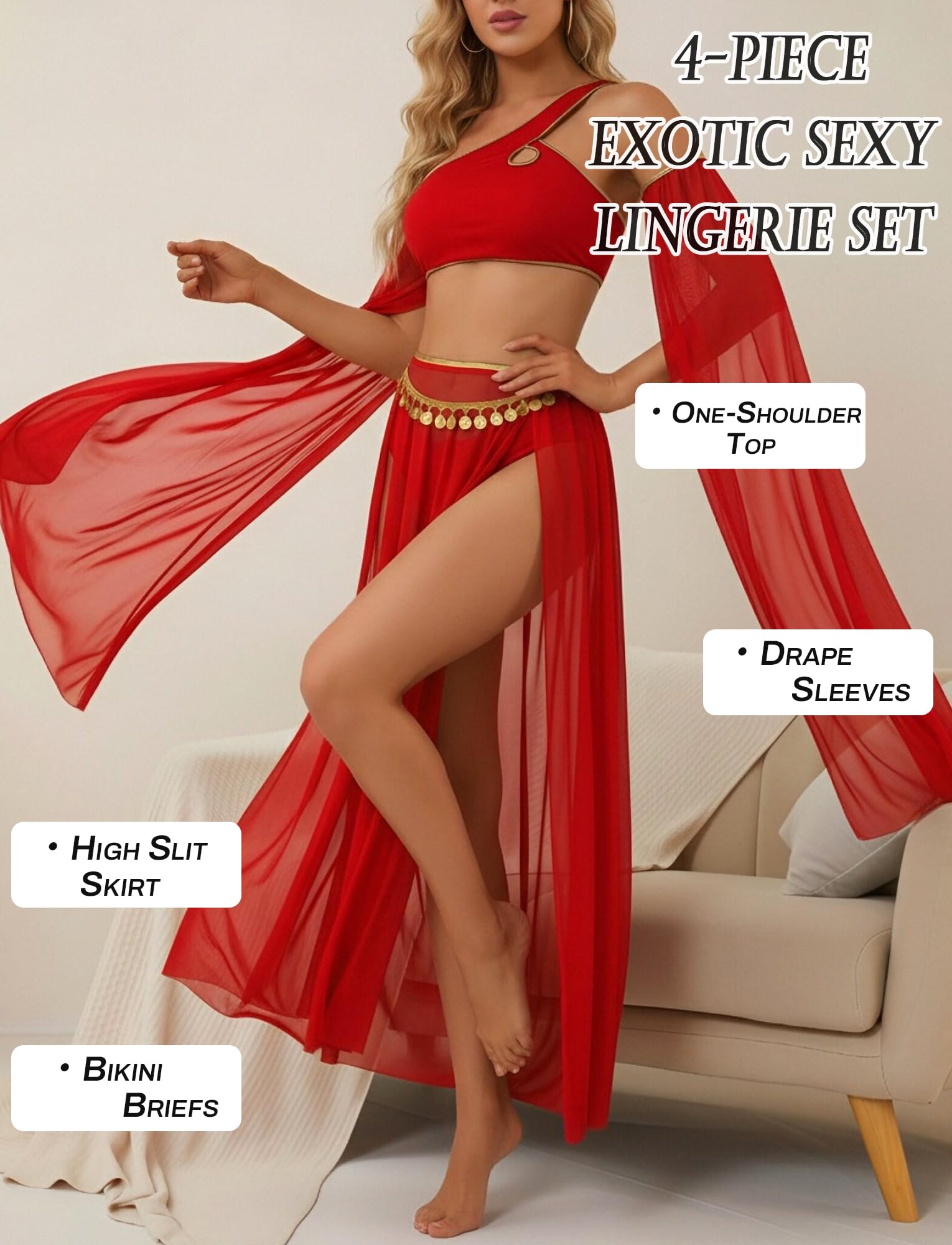 Costume de Danse Orientale 4 pièces pour Femme, Tenue Exotique de Danseuse Orientale, Haut de Danse, Costume de Festival S-XXL