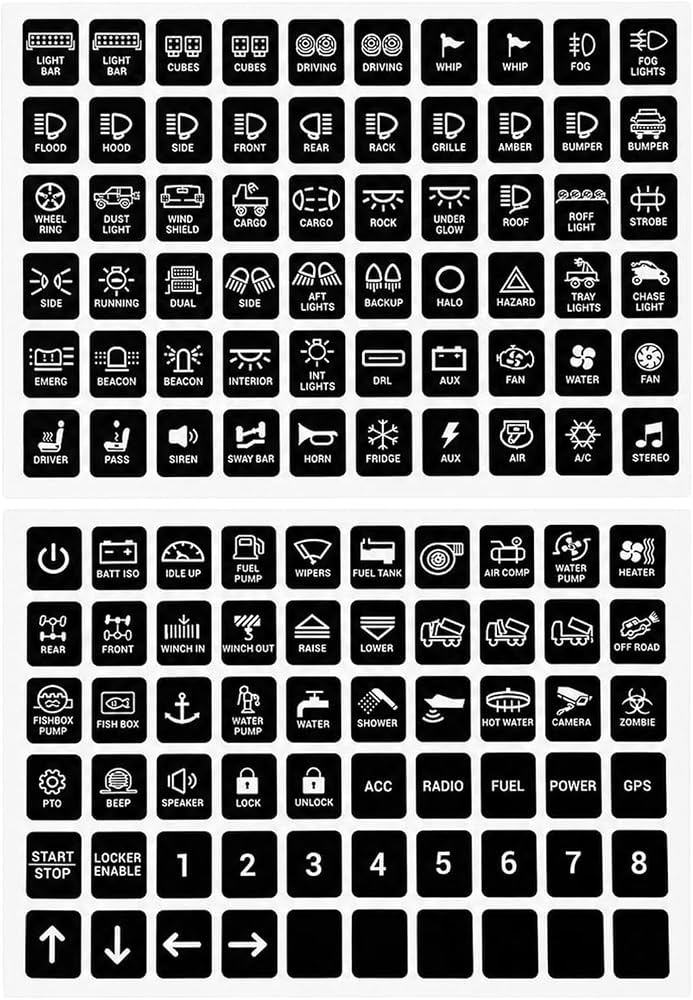 120PCS Vertical Switch Panel Stickers, Waterproof Auto Dashboard Switch Label Decals, Rocker Toggle Text Decals Panel Light Stickers for Car RV Truck Boat Marine, Car Accessories (Vertical) — 사진 1